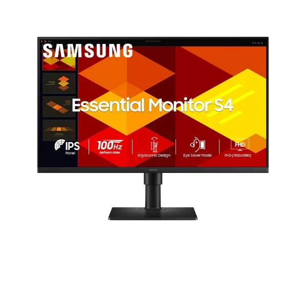 Samsung Essential Series S4 Flat Monitor 27 Inch (68.6 cm) FHD (1,920 x 1,080 Resolution), 100 Hz, IPS Panel, 5ms(GTG), Display Port, HDMI, USB Hub, USB-B Upstream Port, HAS (LS27D400GAWXXL, Black)