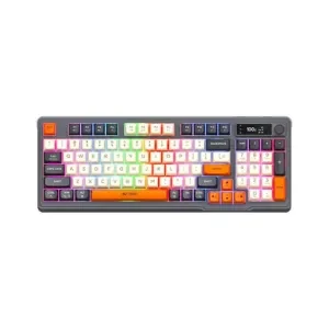 Ant Esports MK801 V2 Pro Wireless Mecha Membrane Backlit Gaming Keyboard 94 Keys 2.4G/Bluetooth Mode Compact Numeric Pad RGB Keyboard for Home Internet Cafe Game Room Office_ Grey, Beige, Orange