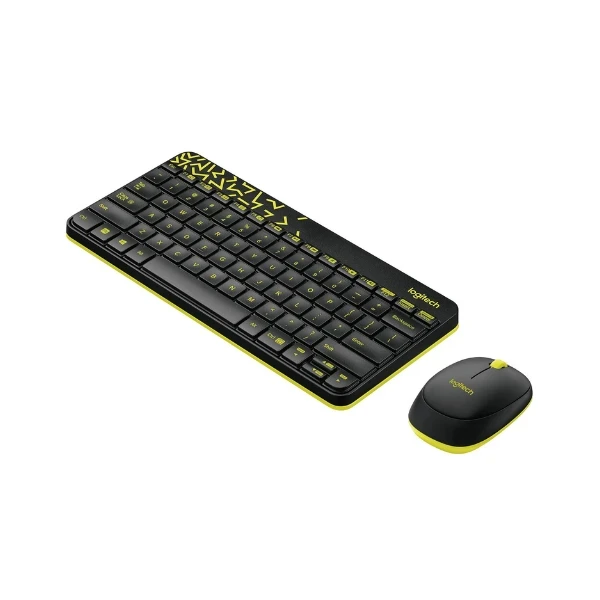 Logitech MK240 Nano Wireless USB Keyboard and Mouse Set, 12 Function Keys 2.4GHz Wireless, 1000DPI, Spill-Resistant Design, PC/Mac, Black/Chartreuse Yellow