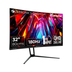 ZEBRONICS N32A 32"(80 cm) 1500R Curved Gaming Monitor, QHD 2560x1440, Antiglare, 300Nits, 180Hz, 1ms MPRT, HDR10, 99% sRGB | 92% DCI-P3, Adaptive Sync, 2 x DP | 2 x HDMI | 1 x 3.5mm