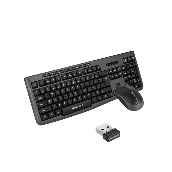 Zebronics Wireless Keyboard & Mouse Combo, 112 UV-Printed Keys, ₹ Key, 8 Multimedia Keys, Retractable Stand, 3 Button Mouse, 1200 DPI, High Precision, USB Nano Receiver (Companion 112, Black)