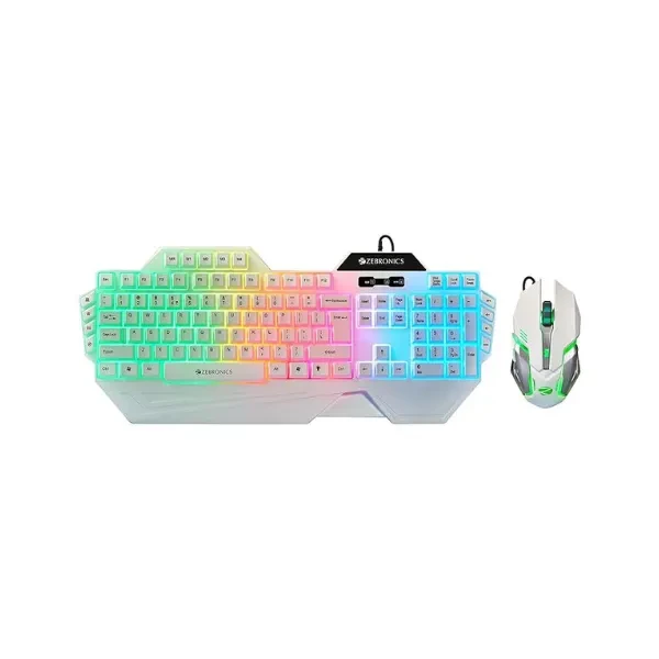 ZEBRONICS Optimus GaACCCming Keyboard & Mouse Combo, Braided Cable, Gold Plated USB, Upto 3600 DPI, 6 Buttons, High Resolution Sensor, Multicolor LED, Dedicated Macro Keys, 117 Keys (White)