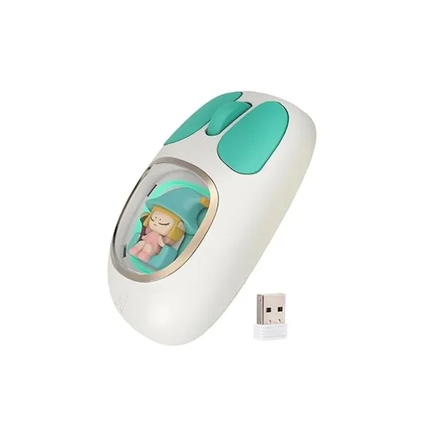 FINGERS CuteClicks WB4 Wireless Mouse - Adorable Design, 3-in-1 (USB + Bluetooth + Rechargeable), RGB Lights, 1200 DPI, Ambidextrous, Silent Clicks, 25-Day Battery (Happy White + Teal)