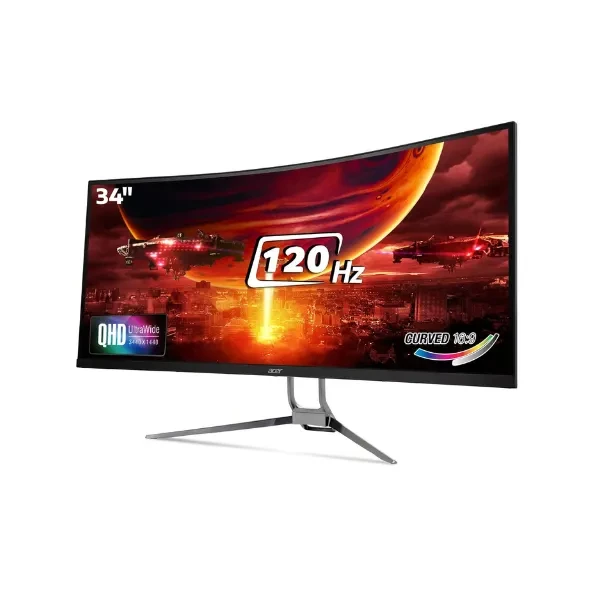 Acer ED343CUR J 34 Inch UWQHD (3440x1440) Pixels VA Panel 1000R Curved Backlight LED Monitor I 1 MS, 120Hz Refresh I HDR 10, Adobe RGB 90% I RGB Lighting I 2 x HDMI (2.0) 2 x DP (1.2) I Eye Care