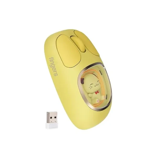 FINGERS CuteClicks WB4 Wireless Mouse - Adorable Design, 3-in-1 (USB + Bluetooth + Rechargeable), RGB Lights, 1200 DPI, Ambidextrous, Silent Clicks, 25-Day Battery (Sunshine Yellow)